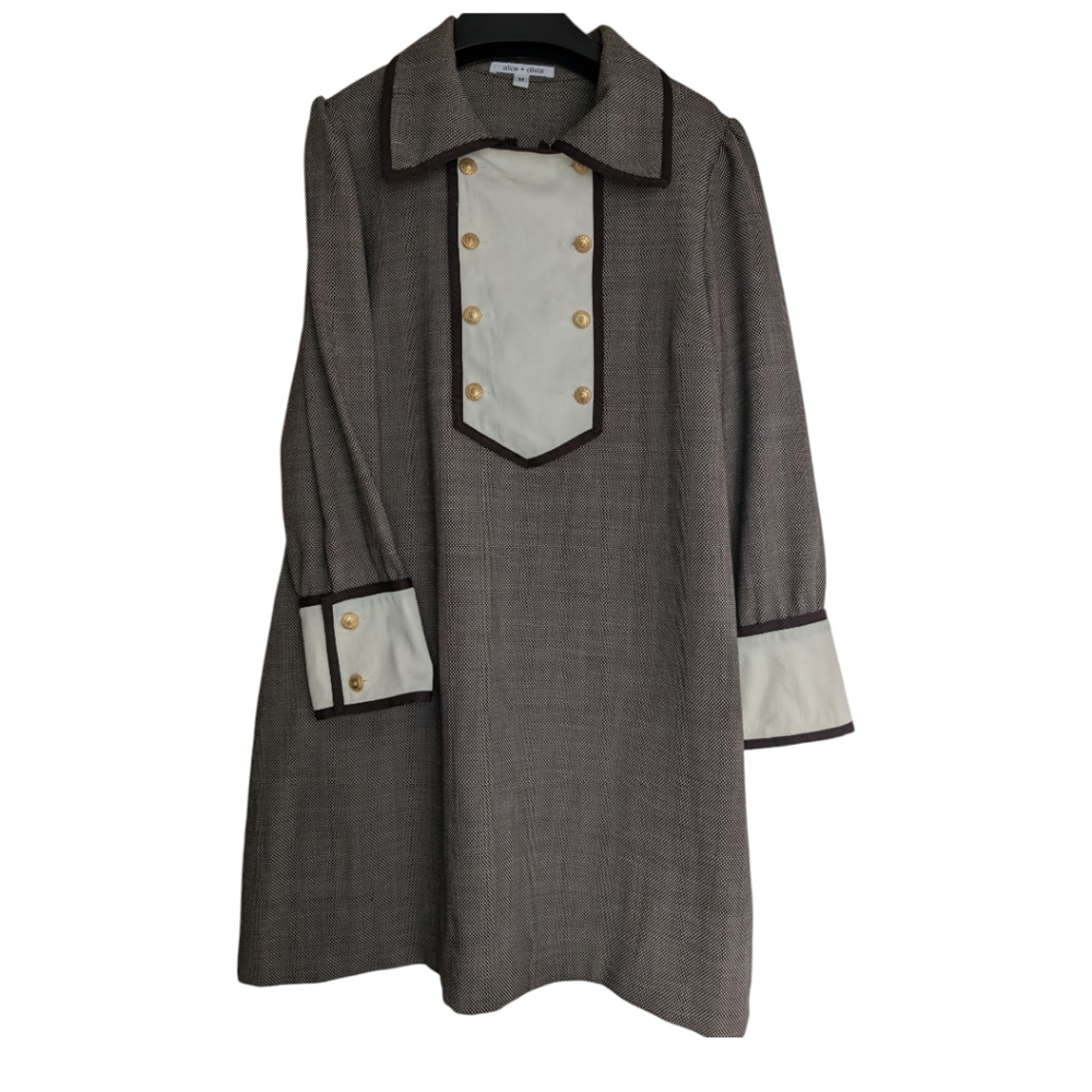 Alice+Olivia mocha brown wool blend bib shoft dress size M